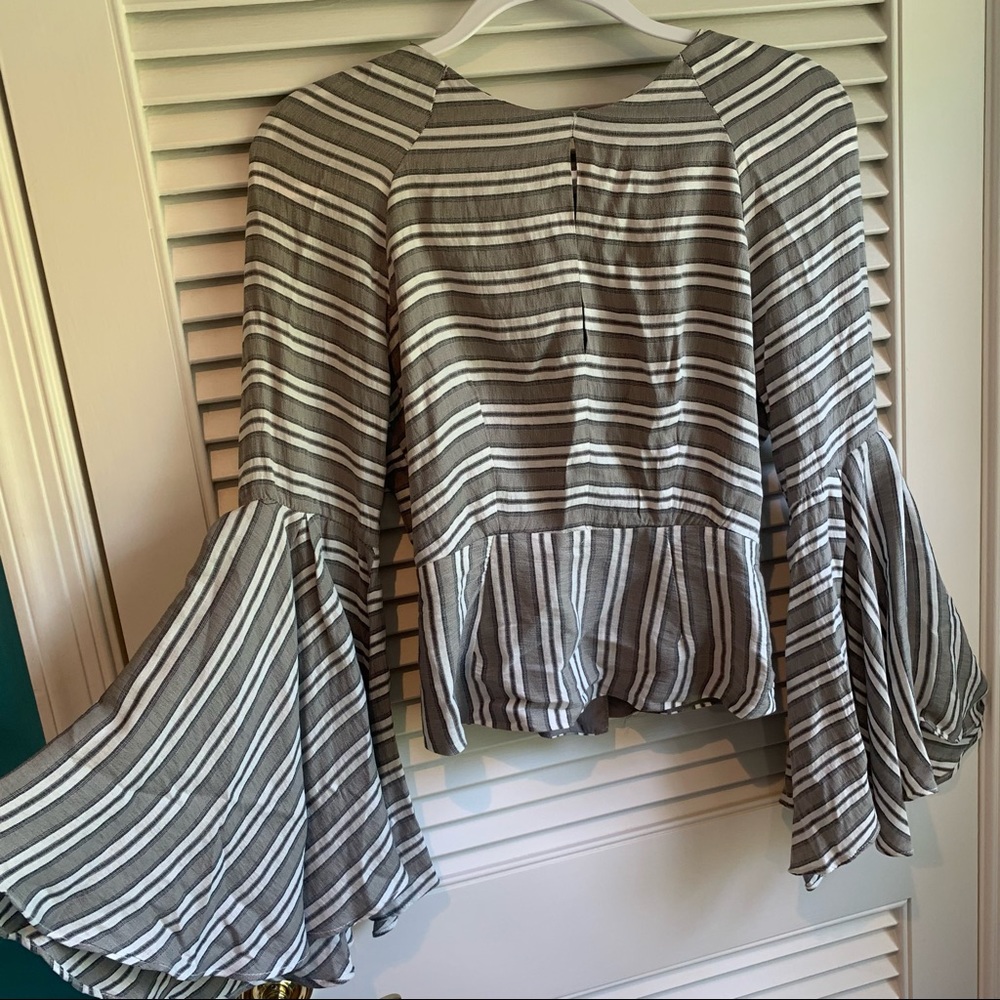 grey and white striped cropped long sleeve